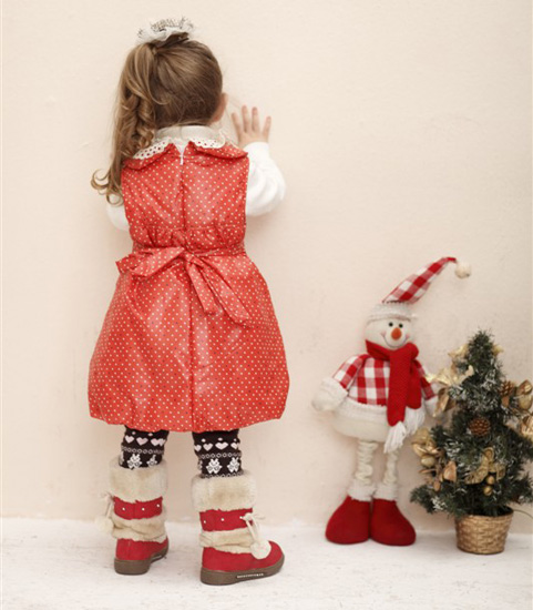 小熊B琪秋冬季小童白點(diǎn)紅裙