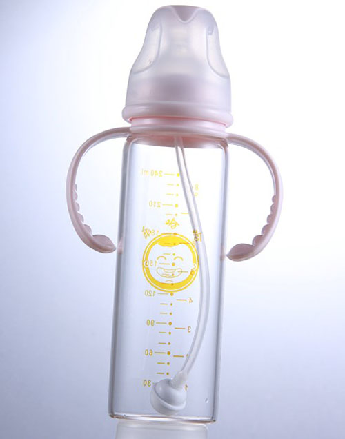 樂哈哈標口直形240毫升晶鉆玻璃奶瓶