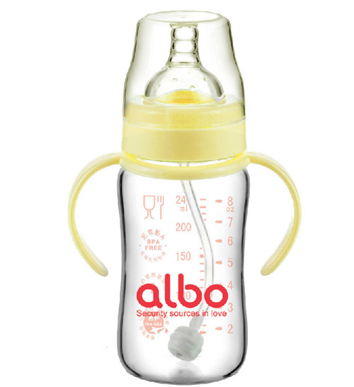 愛(ài)樂(lè)寶自動(dòng)晶鉆玻璃奶瓶240ml黃色