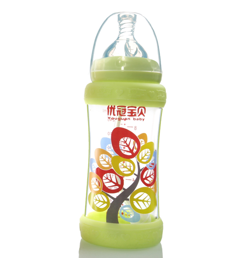 優(yōu)冠寶貝標口防護玻璃奶瓶260ml綠色