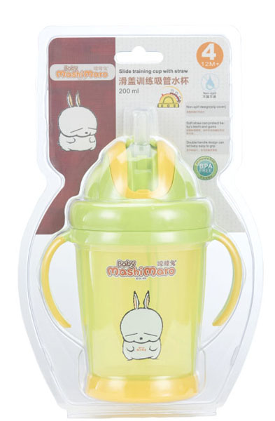 矇矇兔黃色滑蓋訓練吸管杯