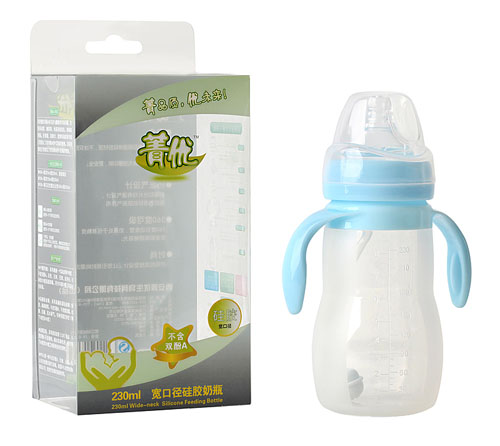 菁優(yōu)寬口徑硅膠奶瓶230ml藍(lán)色