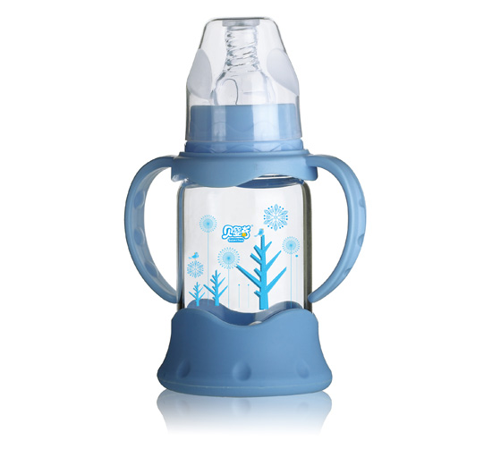貝嬰奇120m防爆感溫標(biāo)口晶鉆玻璃奶瓶-藍色