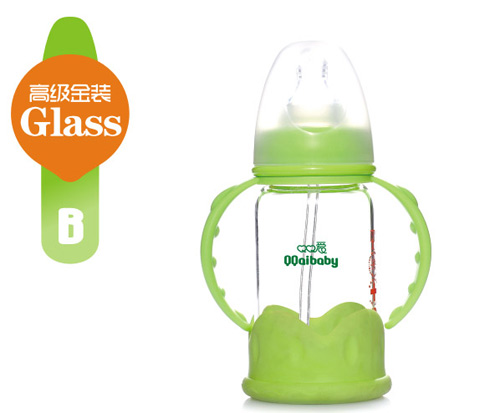 Q0愛標口徑雙柄晶鉆玻璃奶瓶120ML