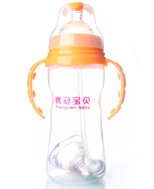 優(yōu)冠寶貝寬口徑PP奶瓶330ml橙色