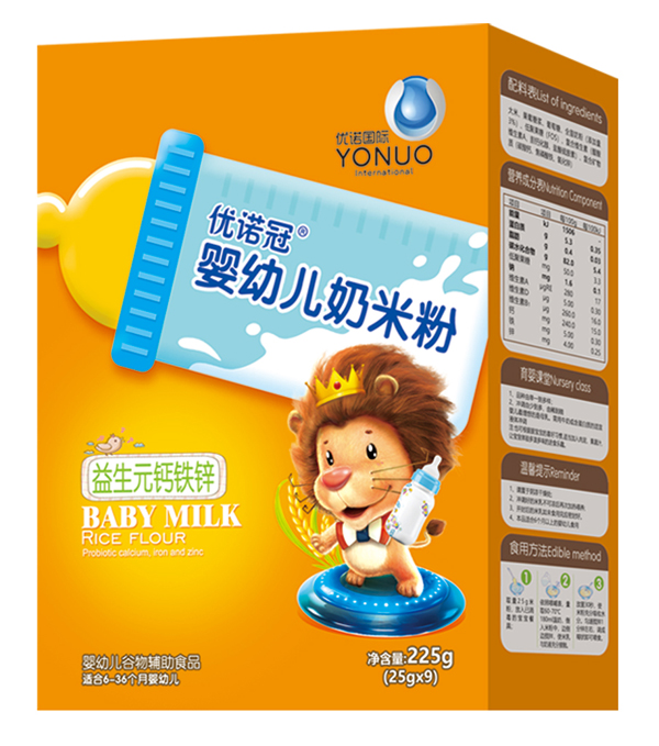 優(yōu)諾冠嬰幼兒奶米粉 益生元鈣鐵鋅 盒裝