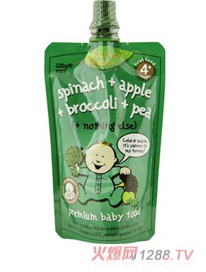 葉子嬰兒果泥(菠菜、蘋果、椰菜和豌豆)