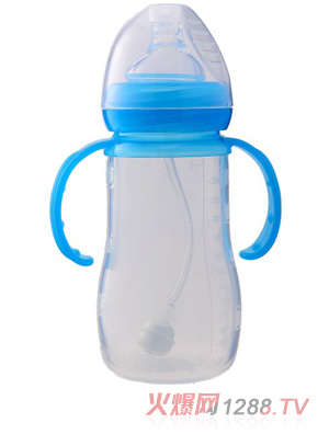 陽光兔240ML寬口硅膠奶瓶藍色
