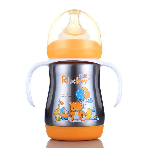 樂起不銹鋼保溫奶瓶 黃色帶柄